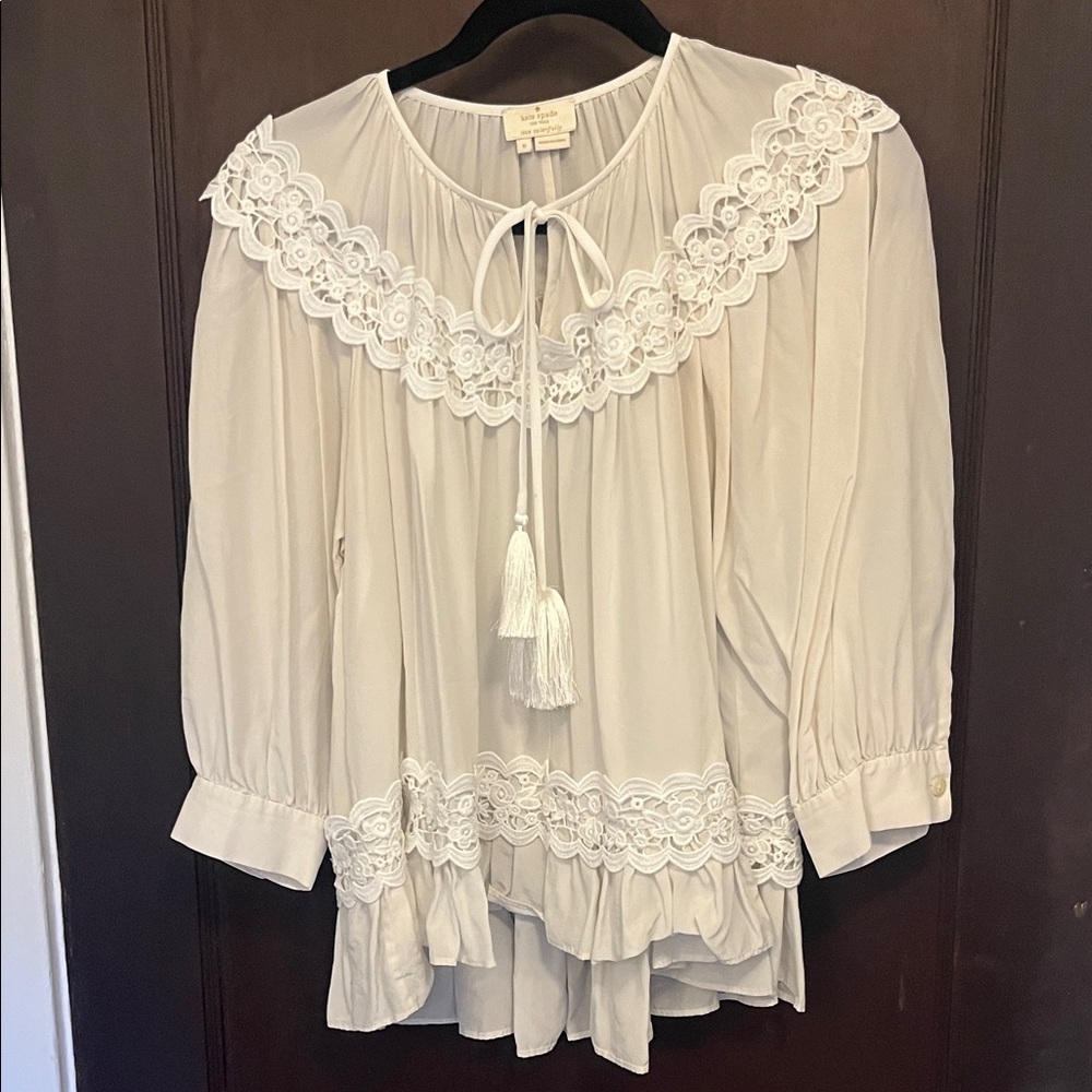 Kate Spade Cream Lace Trim Blouse